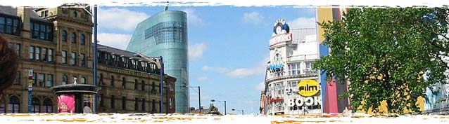 Photograph of The Triangle shopping centre, Printworks and Urbis from Exchange Square, Manchester