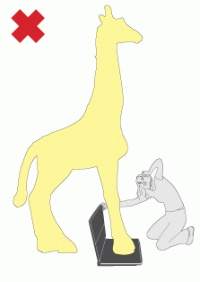 Drawing of someone trying to fit a giraffe into a portfolio case