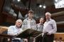 Left to right: Actor Henry Goodman, students Barney Healy-Smith and Johnny Byrom, and composer Gerard McBurney